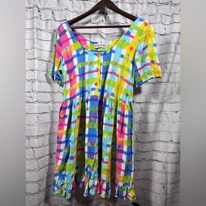 Jams World Vintage 90s Multicolor Plaid Mini Dress ruffle hem